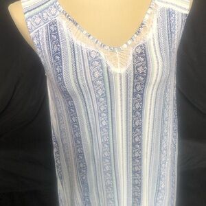 Blue and White Sleeveless Summer Top with Lace Detail